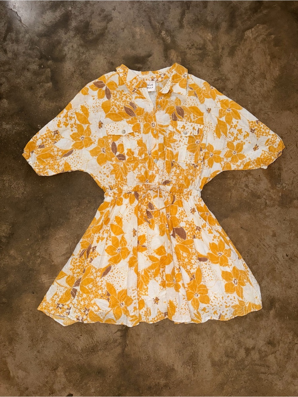Hello Molly Floral Shirt Dress Small Cotton Lined Drawstring Waist Boho